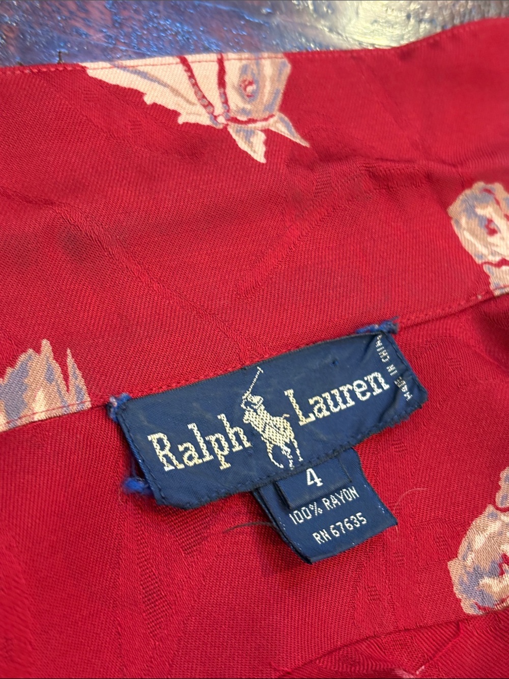Vintage Ralph Lauren 90s Red Equestrian Horse Print Button Front Top 4 *As-Is* - Picture 9 of 16